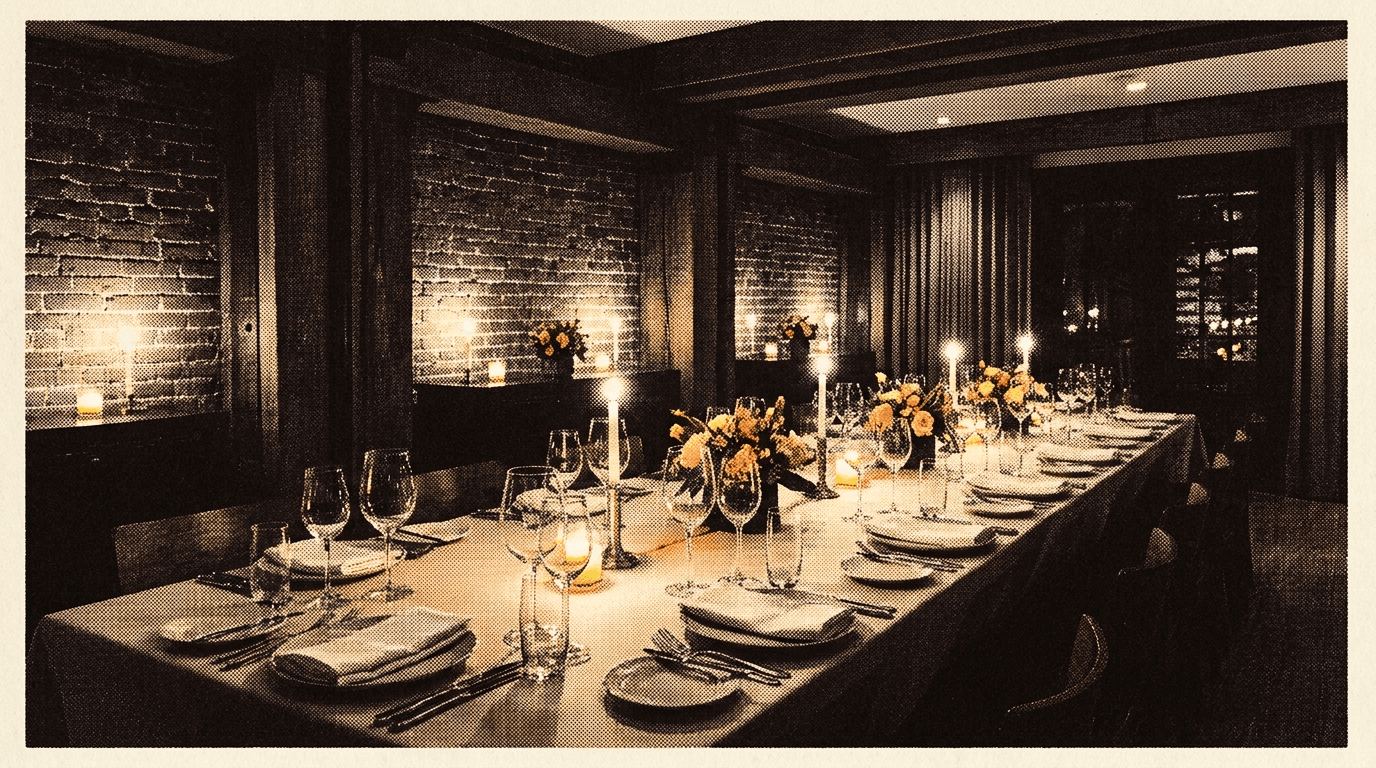 A private dining room set for an event in a hospitality venue